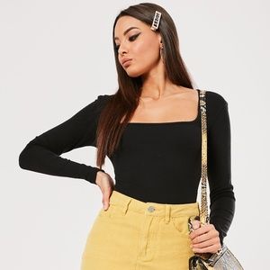 Missguided ribbed square neck long sleeve bodysuit
